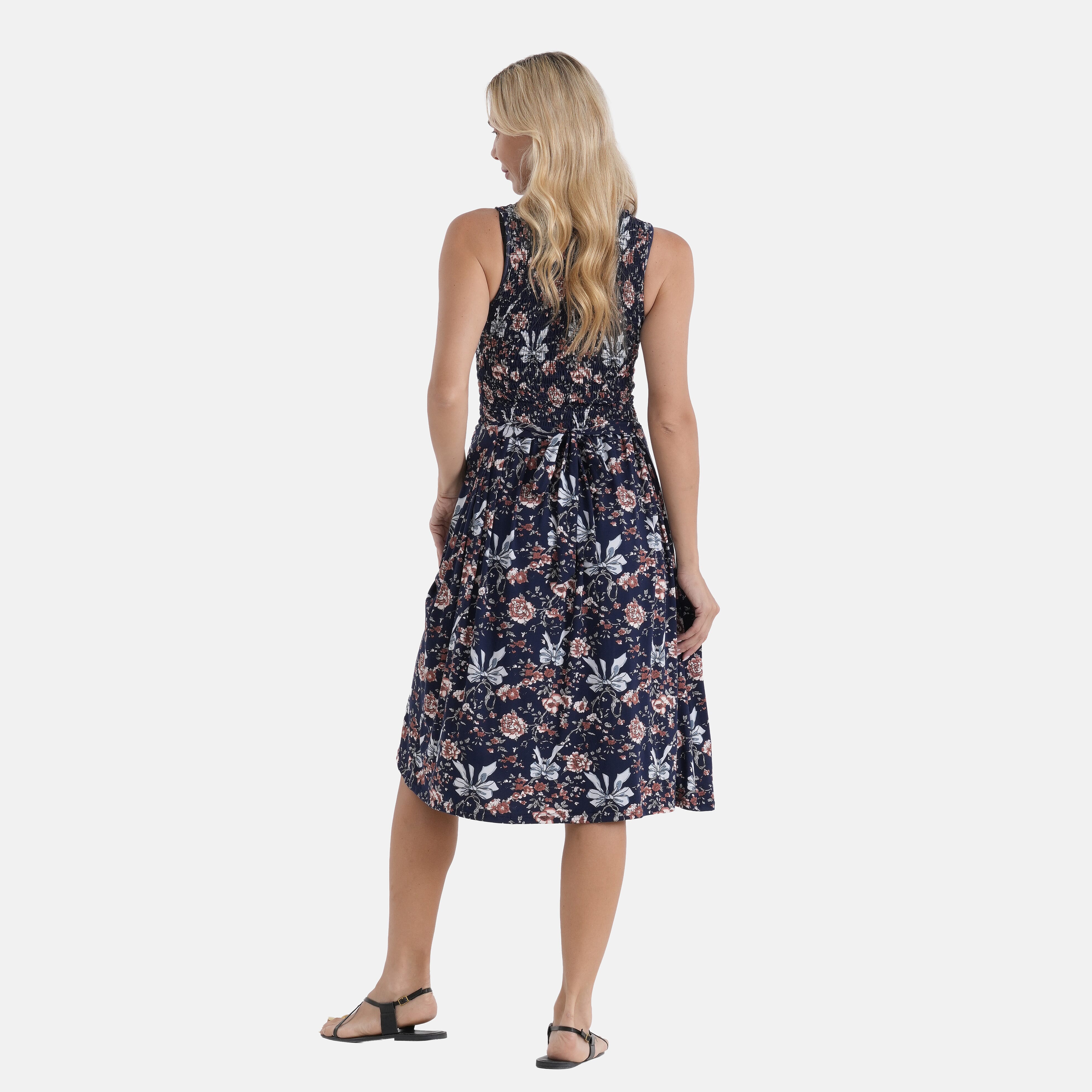 LA Marey Navy Blue Floral Double Knit Brushed Dress - One Size Fits Most