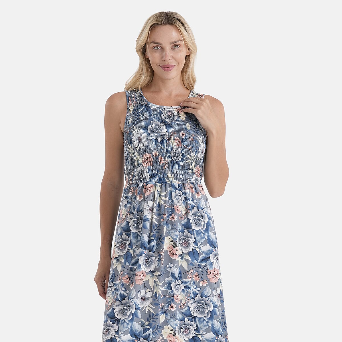 LA Marey Gray Floral Double Knit Brushed Dress - One Size Fits Most image number 4