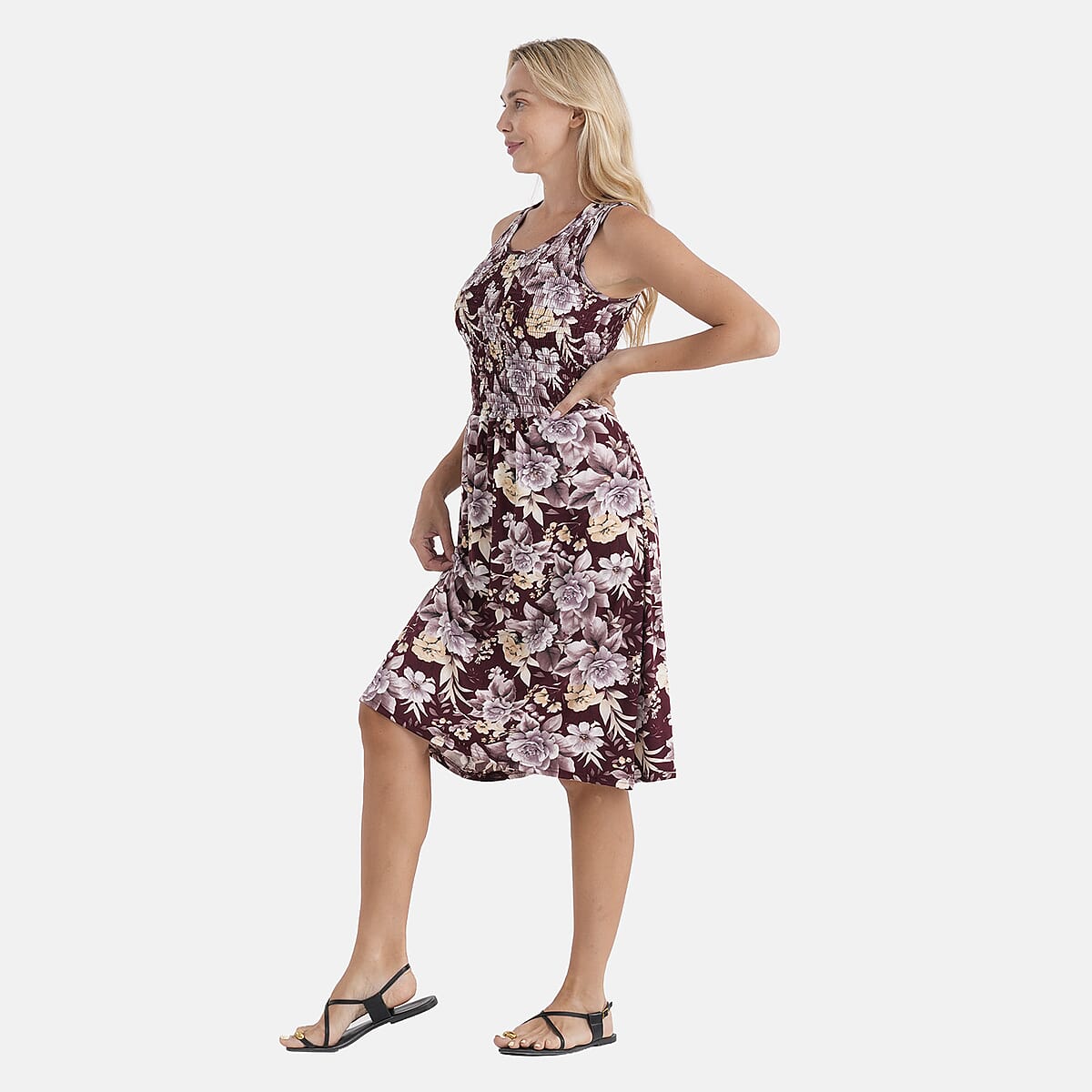 LA Marey Red Floral Double Knit Brushed Dress - One Size Fits Most image number 3
