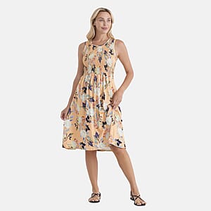 LA Marey Yellow Floral Double Knit Brushed Dress - One Size Fits Most