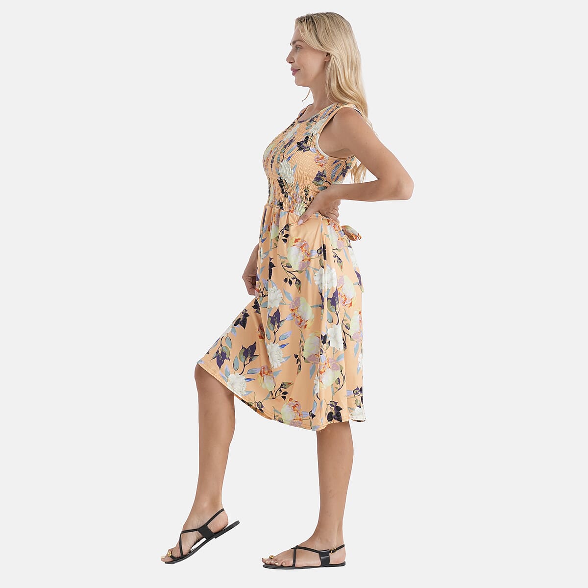 LA Marey Yellow Floral Double Knit Brushed Dress - One Size Fits Most image number 3