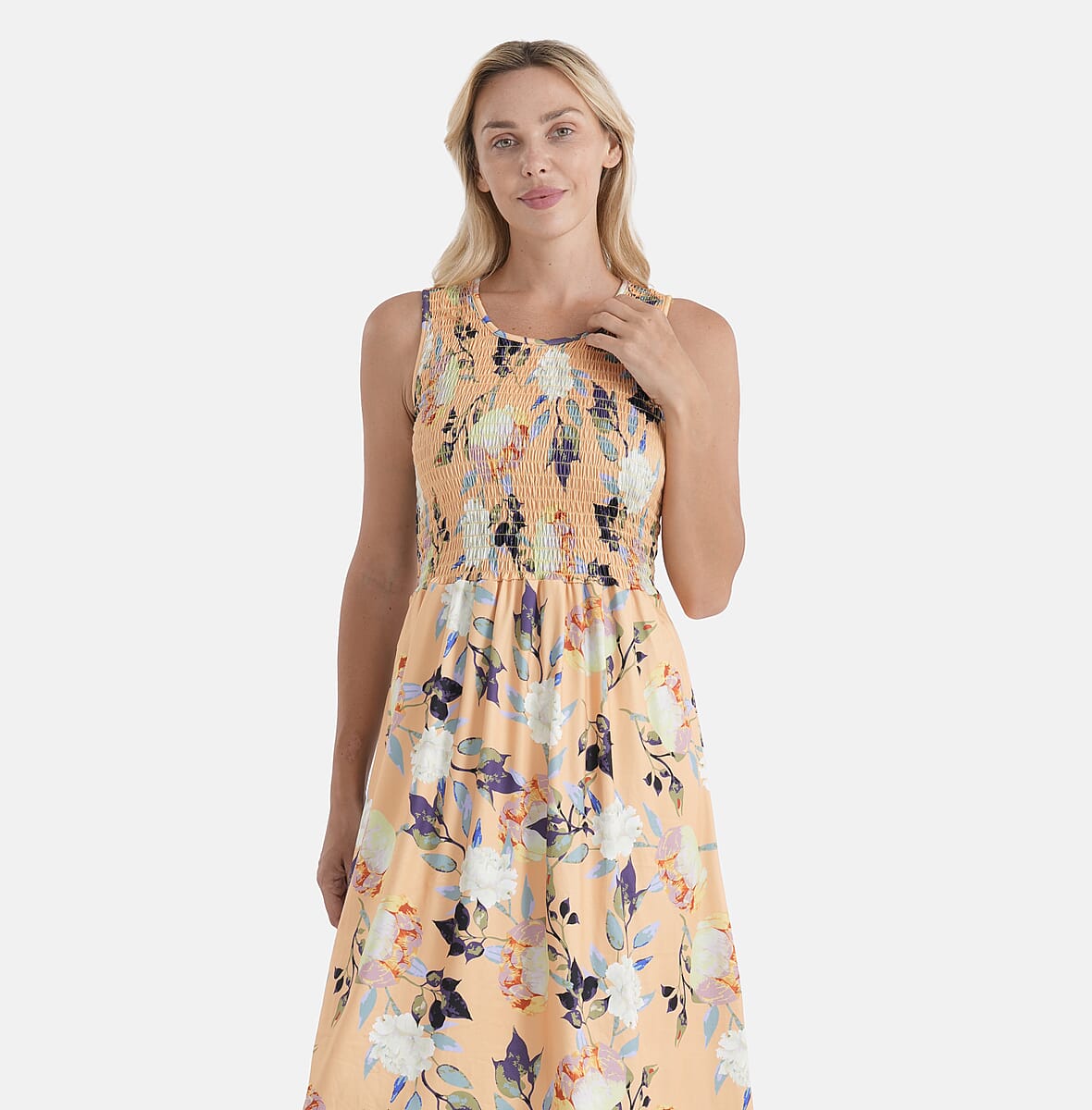 LA Marey Yellow Floral Double Knit Brushed Dress - One Size Fits Most image number 4