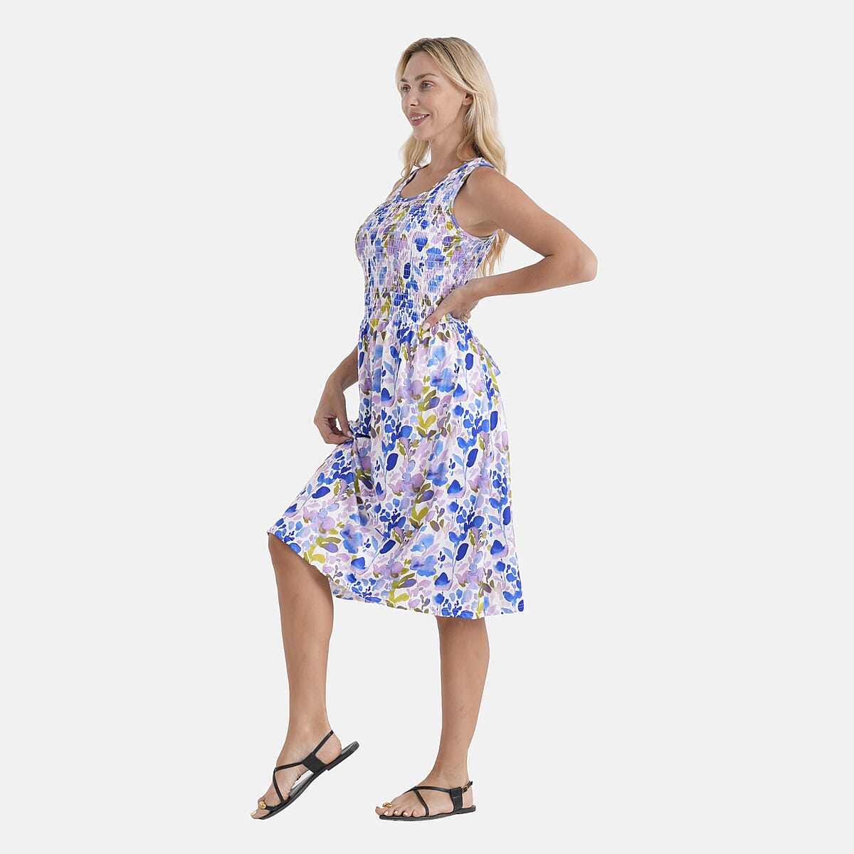 LA Marey Purple Floral Double Knit Brushed Dress - One Size Fits Most image number 3