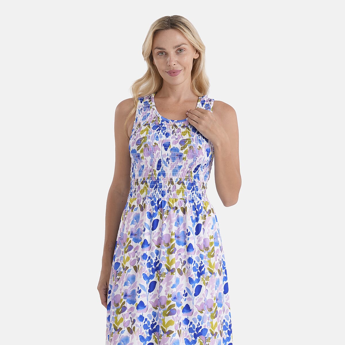 LA Marey Purple Floral Double Knit Brushed Dress - One Size Fits Most image number 4