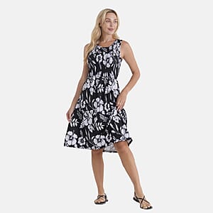 LA Marey Black with White Floral Double Knit Brushed Dress - One Size Fits Most