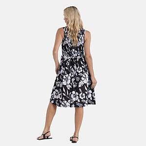 LA Marey Black with White Floral Double Knit Brushed Dress - One Size Fits Most