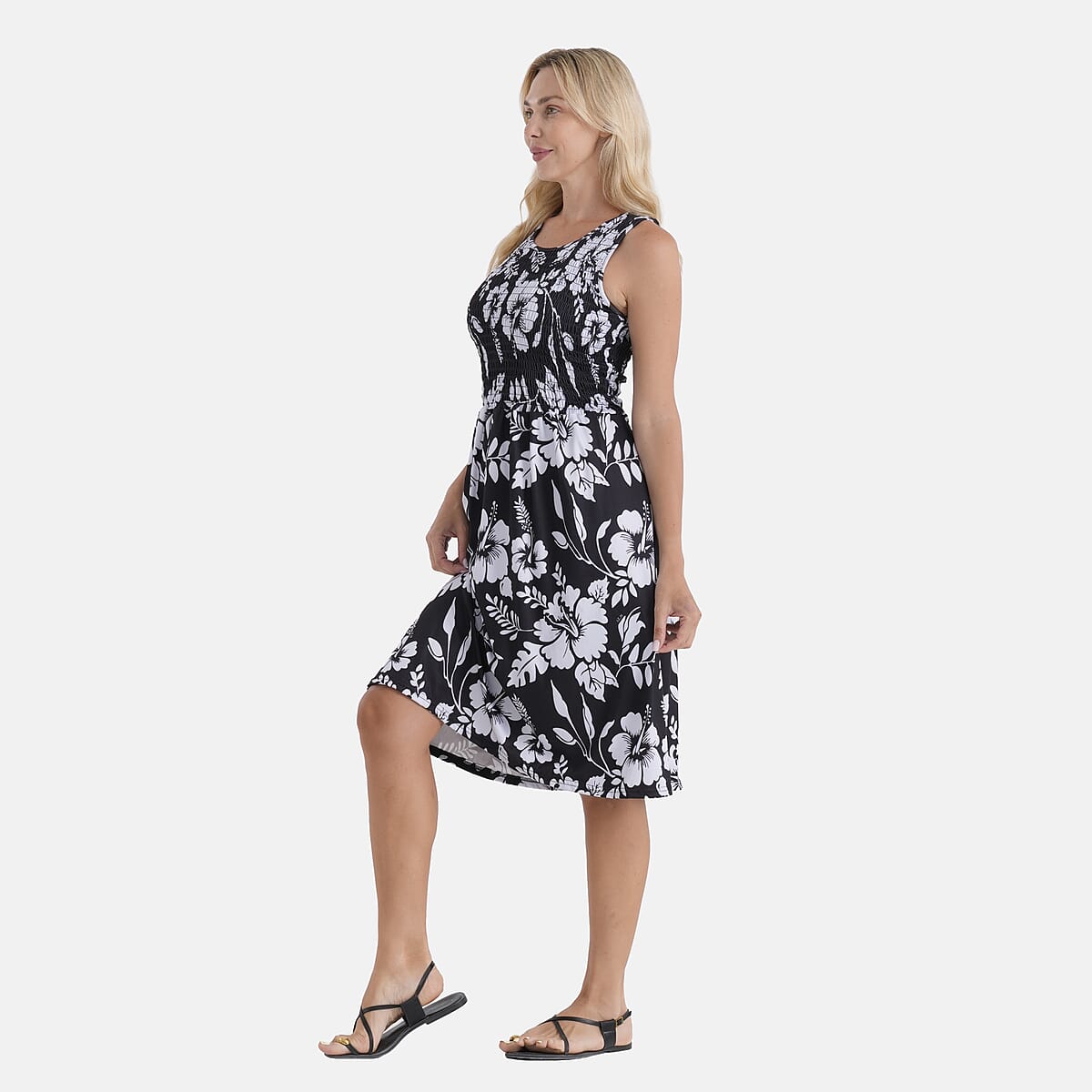 LA Marey Black with White Floral Double Knit Brushed Dress - One Size Fits Most image number 3