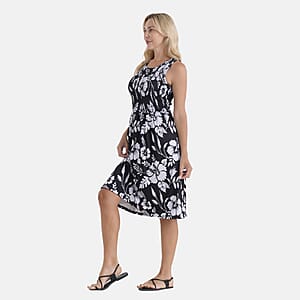 LA Marey Black with White Floral Double Knit Brushed Dress - One Size Fits Most