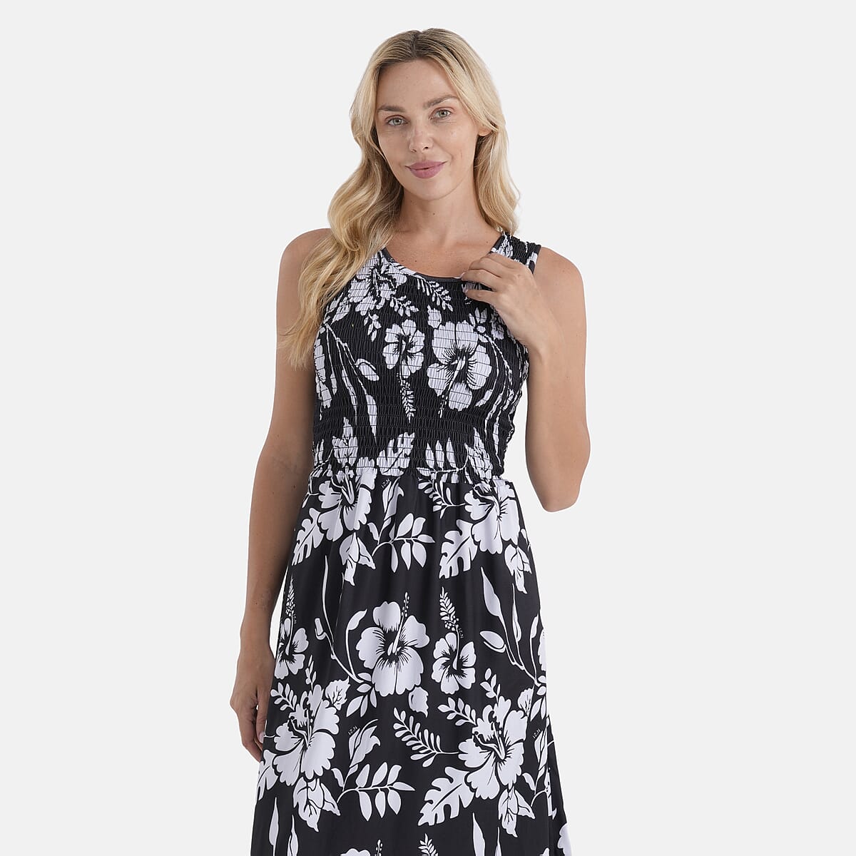 LA Marey Black with White Floral Double Knit Brushed Dress - One Size Fits Most image number 4