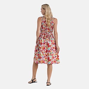 LA Marey Red with Multi Floral Double Knit Brushed Dress - One Size Fits Most