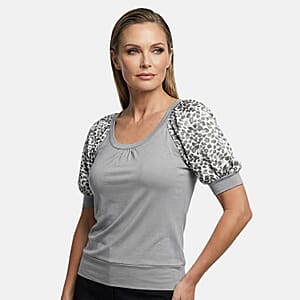 Vertigo Gray Cheetah Print Puff Sleeve Top -Large