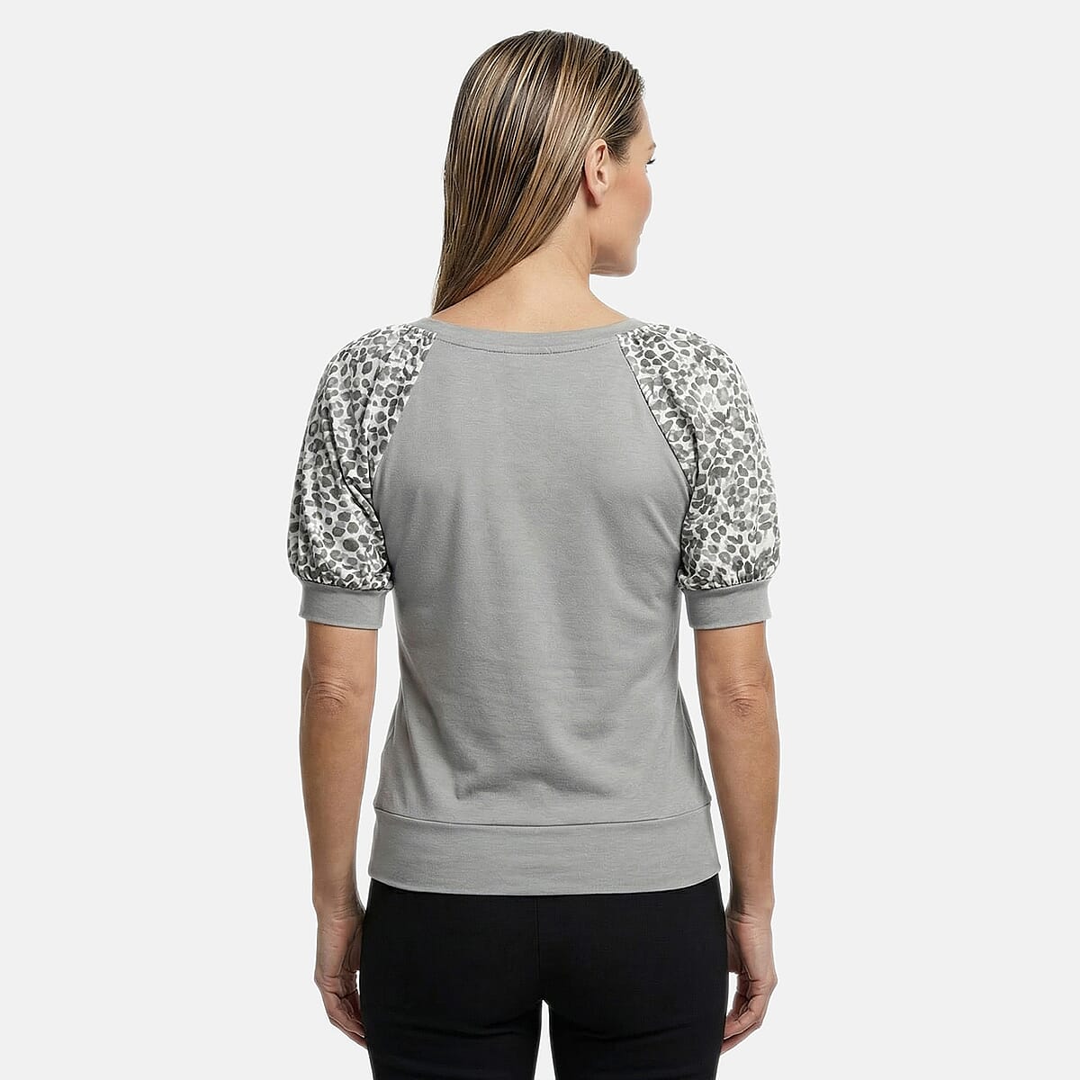 Vertigo Gray Cheetah Print Puff Sleeve Top -Large image number 2