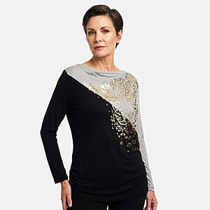 Vertigo Black 2-Tone Jaguar Print  Off The ShoulderTop -Large