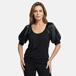 Vertigo Black Solid Puff Sleeve Top -Large