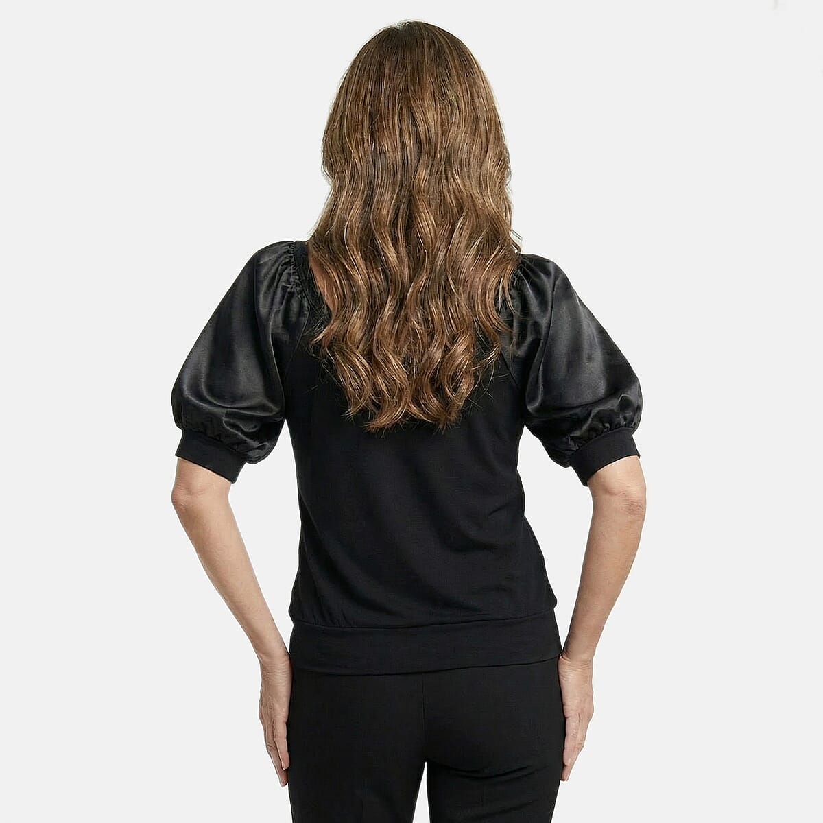 Vertigo Black Solid Puff Sleeve Top -Large image number 2