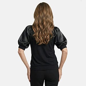 Vertigo Black Solid Puff Sleeve Top -Large