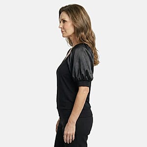 Vertigo Black Solid Puff Sleeve Top -Large
