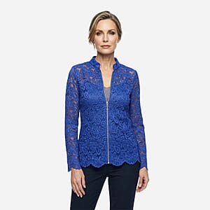 Vertigo Blue Lace Zip Front Top -Large