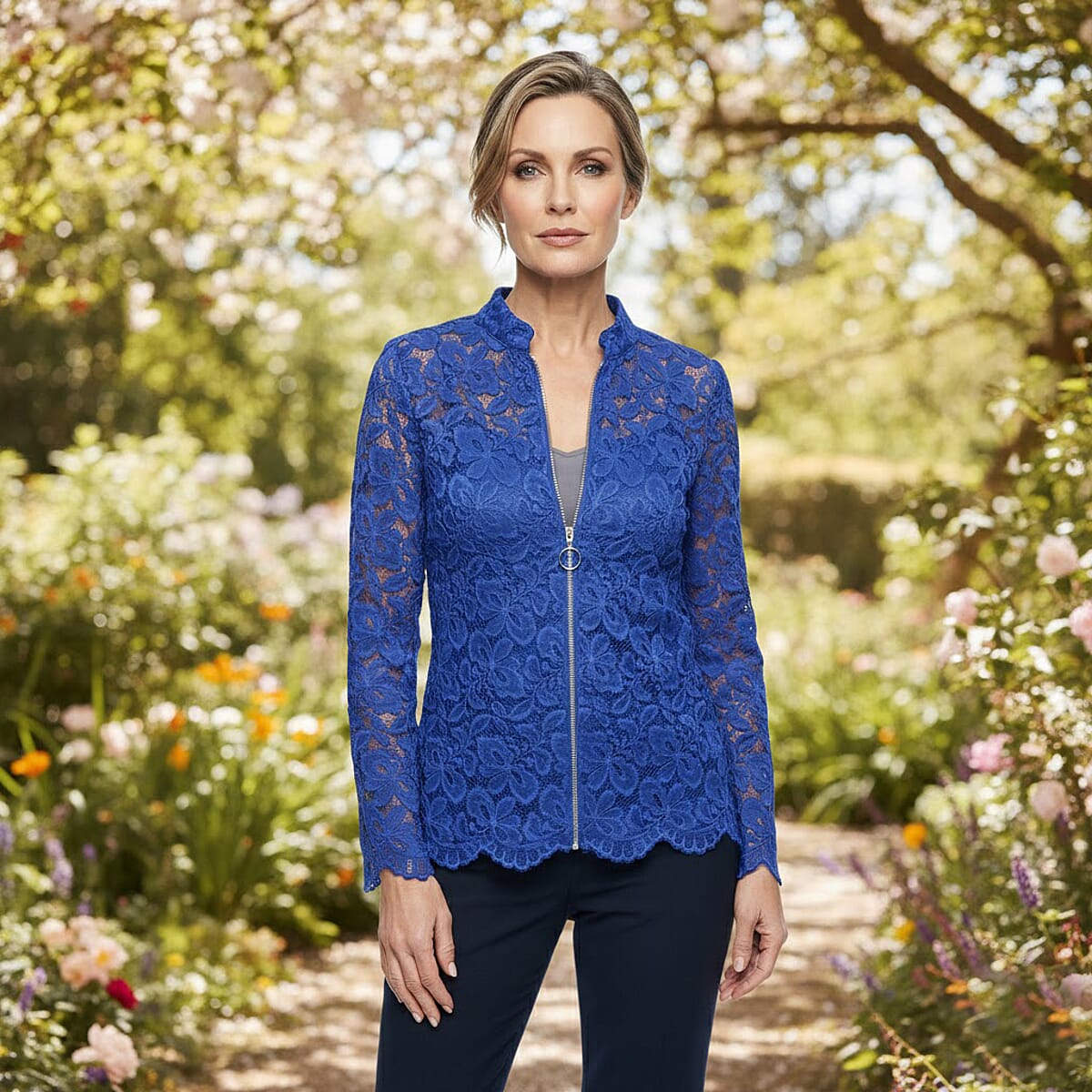 Vertigo Blue Lace Zip Front Top -Large image number 1