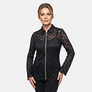 Vertigo Black Lace Zip Front Top -Medium