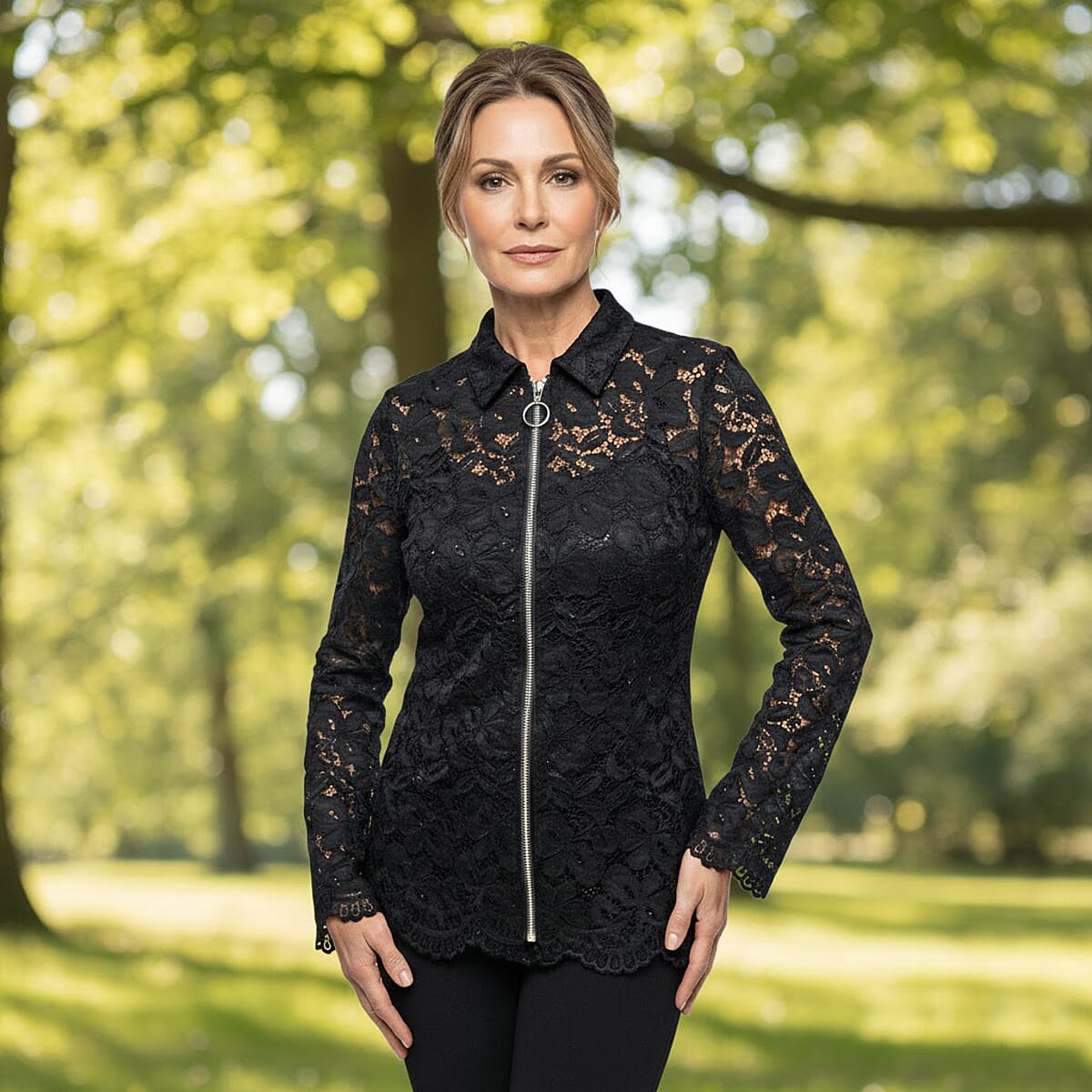 Vertigo Black Lace Zip Front Top -Medium image number 1