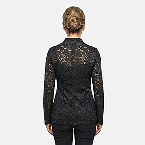 Vertigo Black Lace Zip Front Top -Small