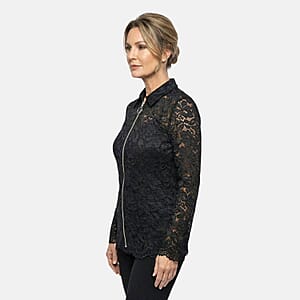 Vertigo Black Lace Zip Front Top -Small