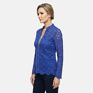 Vertigo Blue Lace Zip Front Top -Small