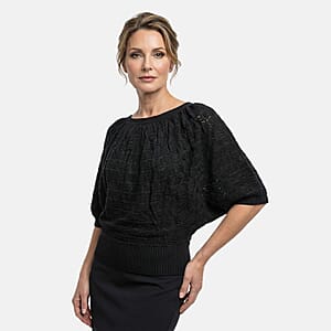 Vertigo Black Open Weave Blouson Top  -Large