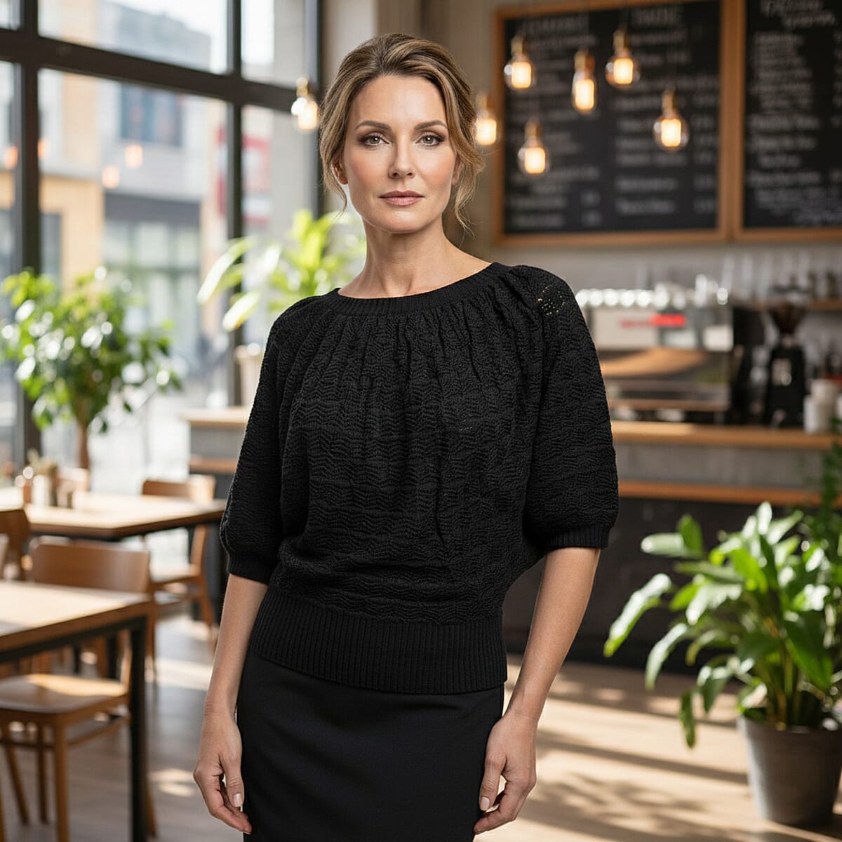 Vertigo Black Open Weave Blouson Top  -Large image number 1