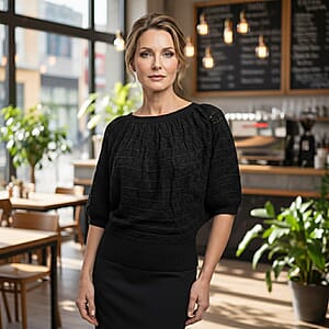 Vertigo Black Open Weave Blouson Top  -Large