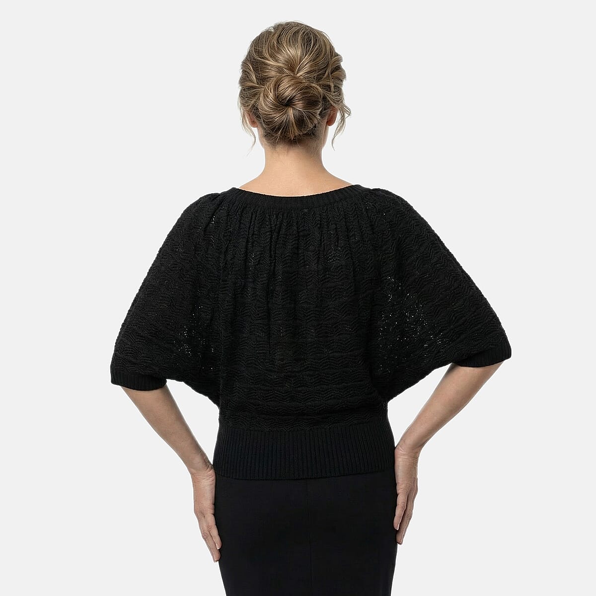 Vertigo Black Open Weave Blouson Top  -Large image number 2