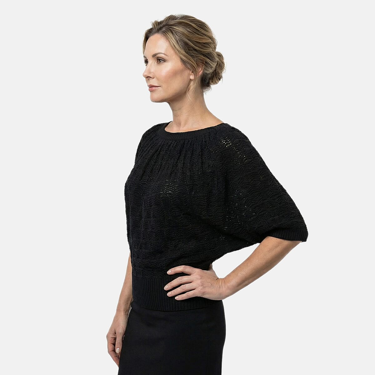 Vertigo Black Open Weave Blouson Top  -Large image number 3