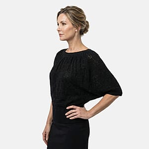 Vertigo Black Open Weave Blouson Top  -Large