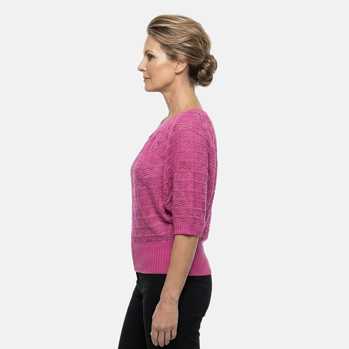 Vertigo Magenta Open Weave Blouson Top  -XL image number 3