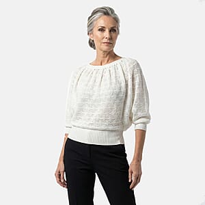 Vertigo White Open Weave Blouson Top  -Large