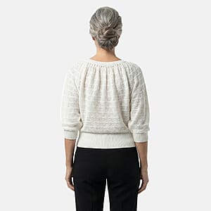 Vertigo White Open Weave Blouson Top  -Medium