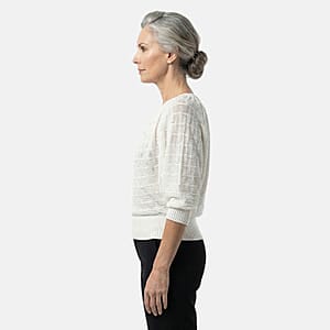 Vertigo White Open Weave Blouson Top  -Medium