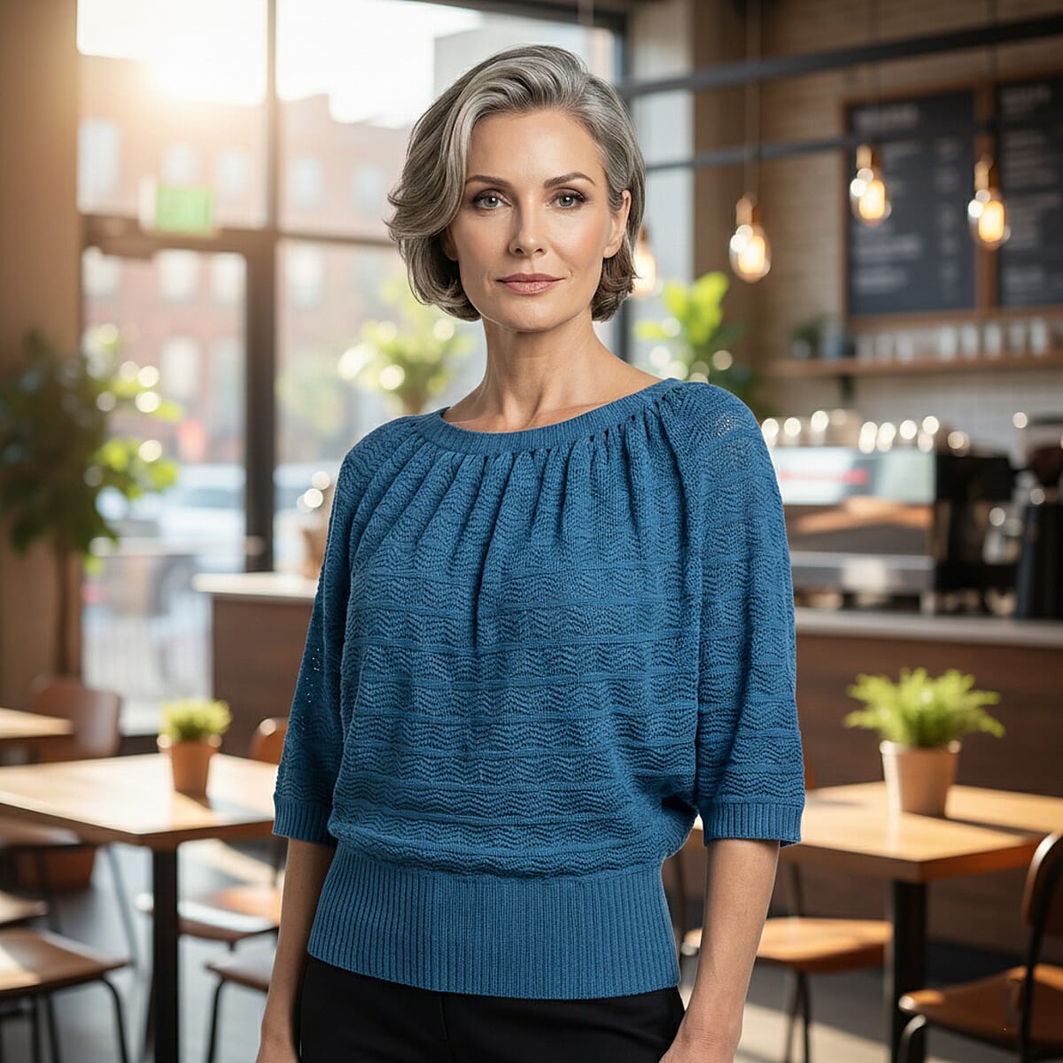 Vertigo Blue Open Weave Blouson Top  -Large image number 1