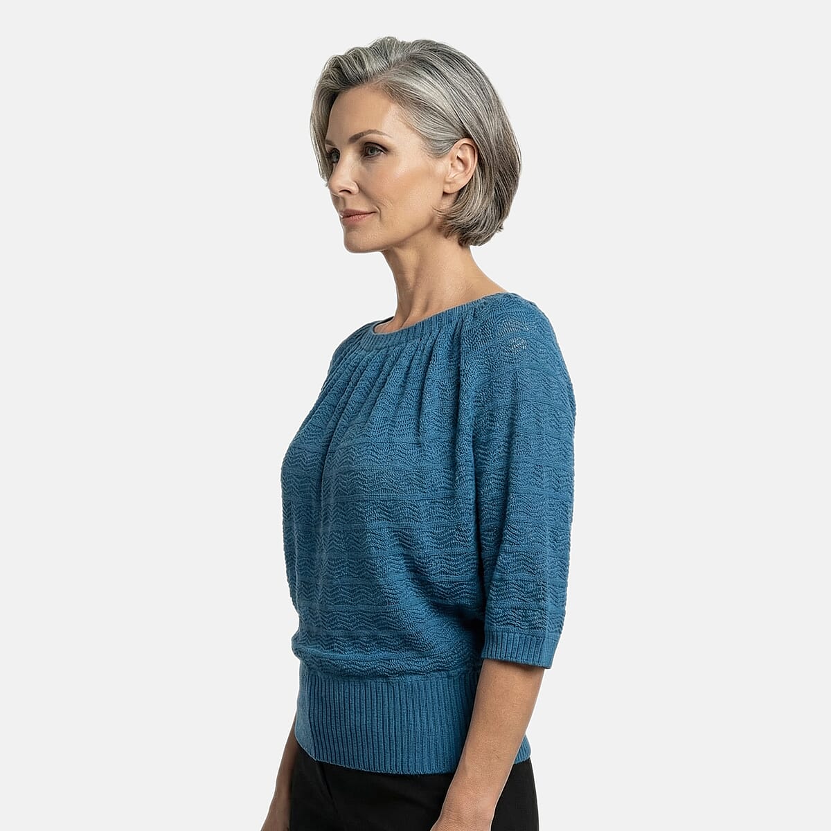 Vertigo Blue Open Weave Blouson Top  -Large image number 3