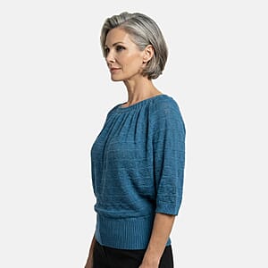 Vertigo Blue Open Weave Blouson Top  -Large