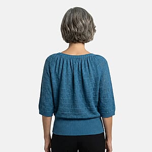 Vertigo Blue Open Weave Blouson Top  -Medium