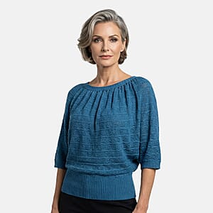 Vertigo Blue Open Weave Blouson Top  -Small
