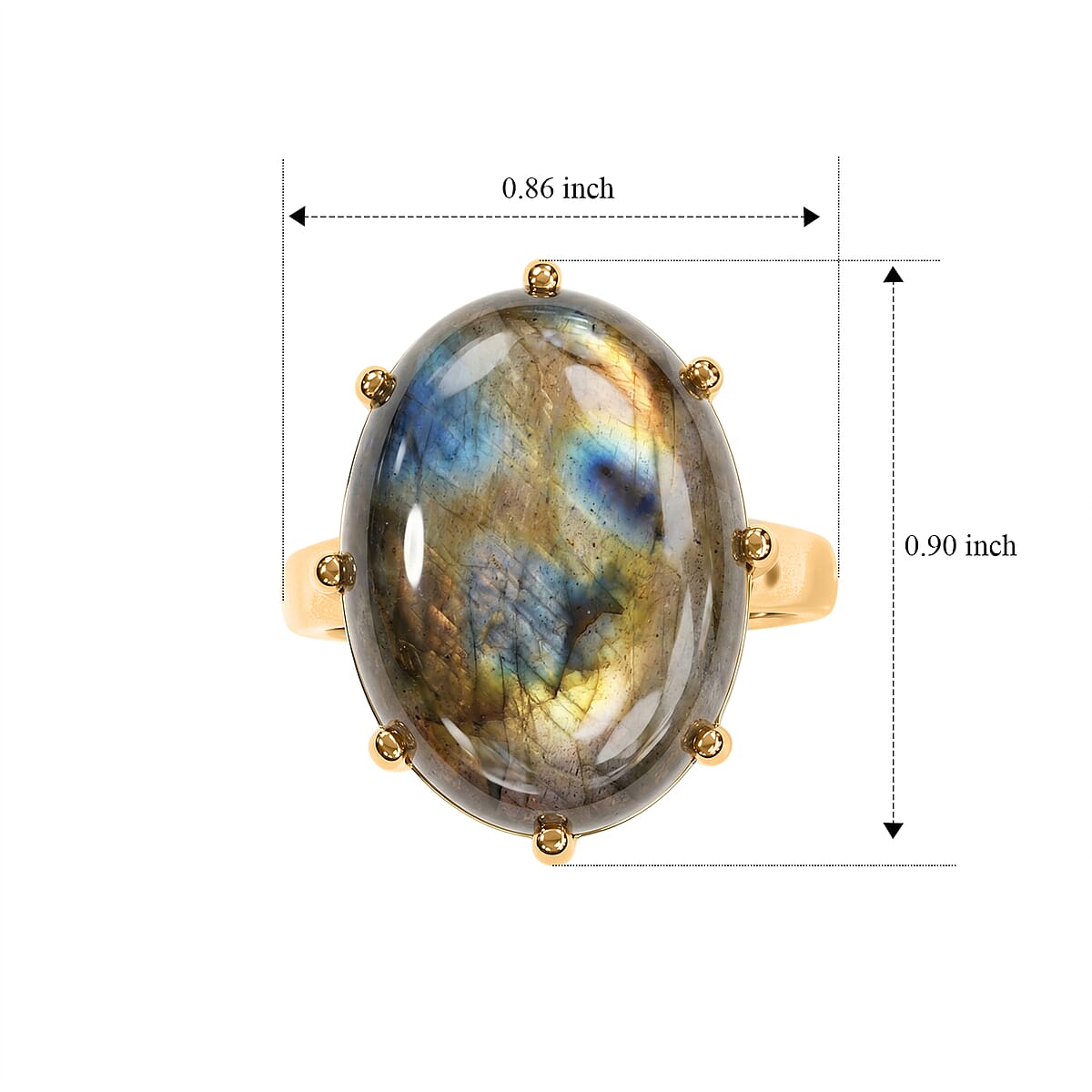 EverTrue Malagasy Labradorite 17.80 ctw Solitaire Ring in 18K YG Plated (Size 11.0) image number 4