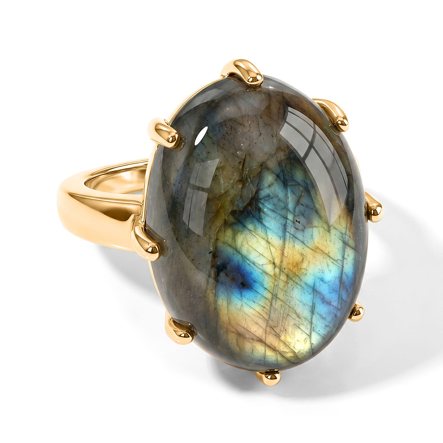 EverTrue Malagasy Labradorite Solitaire Ring in 18K YG Plated (Size 10.0) 17.80 ctw