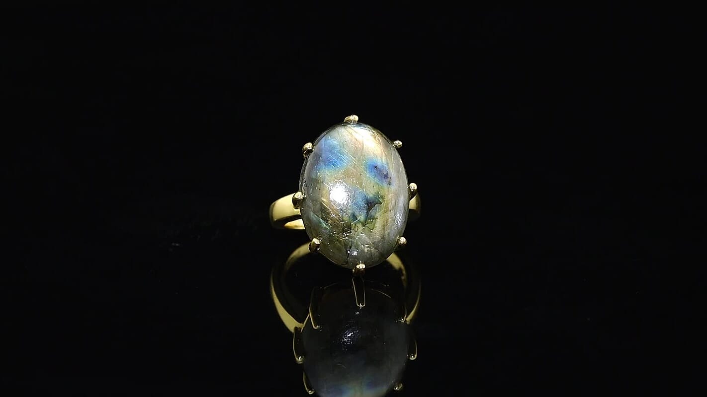 EverTrue Malagasy Labradorite Solitaire Ring in 18K YG Plated (Size 10.0) 17.80 ctw