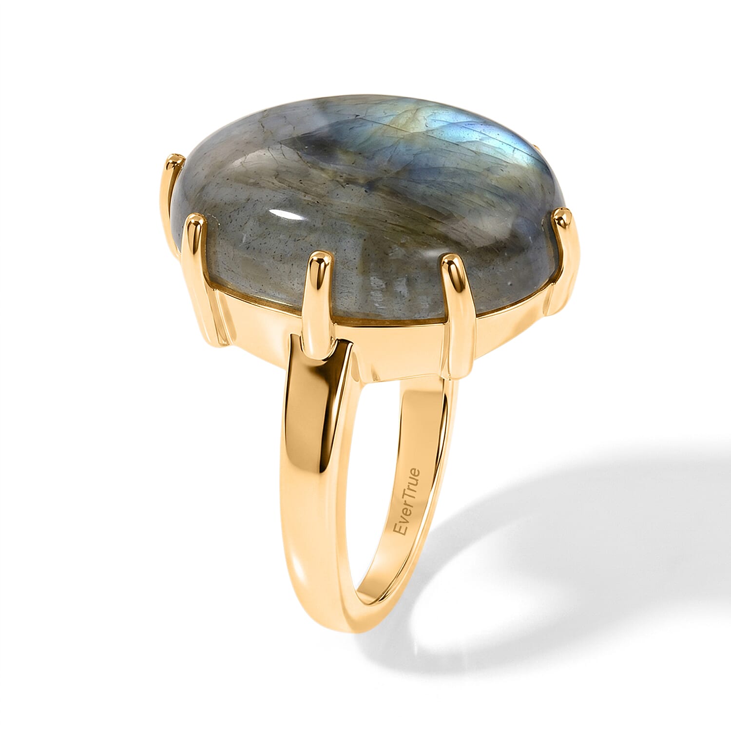 EverTrue Malagasy Labradorite 17.80 ctw Solitaire Ring in 18K YG Plated (Size 8.0)