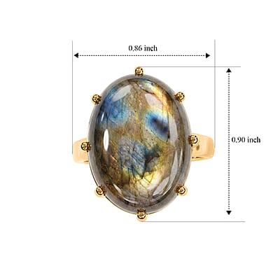 EverTrue Malagasy Labradorite 17.80 ctw Solitaire Ring in 18K YG Plated (Size 8.0)