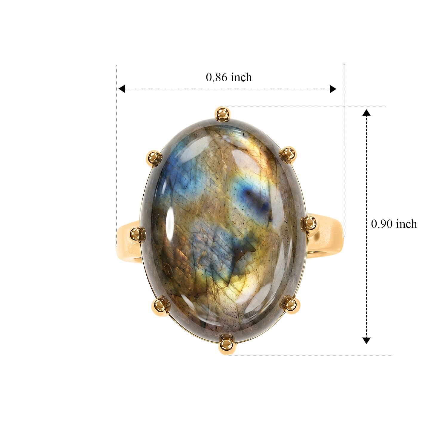 EverTrue Malagasy Labradorite 17.80 ctw Solitaire Ring in 18K YG Plated (Size 8.0)