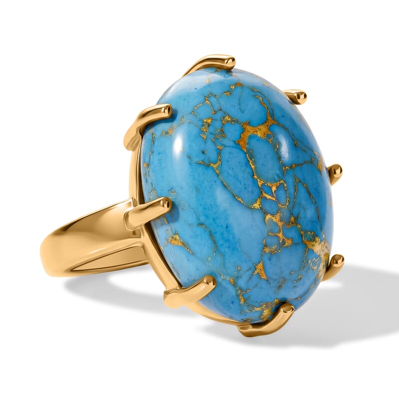 EverTrue Mojave Blue Turquoise 13.50 ctw Solitaire Ring in 18K YG Plated (Size 6.0)